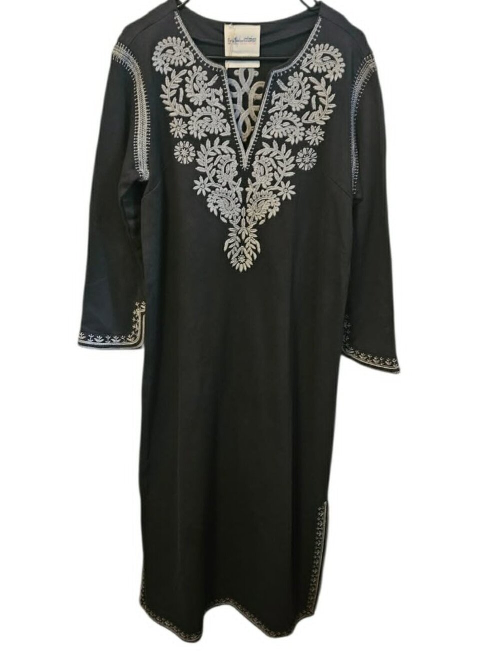 Gallabia Size L Urban Casual Kaftan Boho Maxi White Embroidery V- Neck Dress